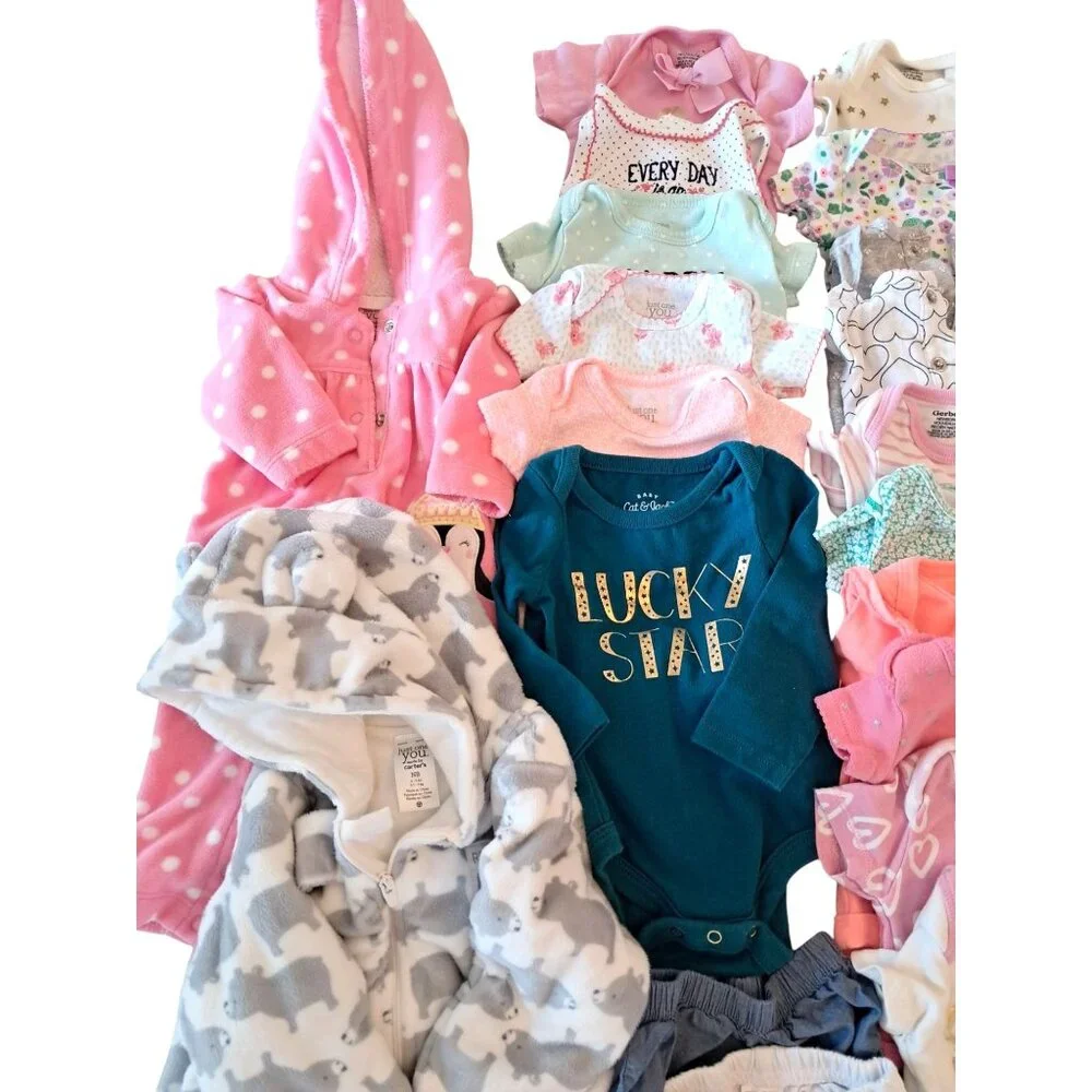 Newborn Baby Girls Clothing Lot 49 Pcs Sleepers Dresses tops + More - Picture 2 of 9